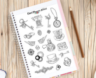 Steampunk Hand-Drawn Illustrated Planner Stickers (S-099) by ClosetPlannerAddict steampunk buy now online