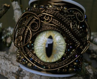 Gothic Steampunk Beaded Eye Bracelet Cuff Size 6 1/2 or less by twistedsisterarts steampunk buy now online