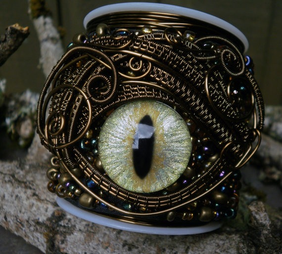 Gothic Steampunk Beaded Eye Bracelet Cuff Size 6 1/2 or less by twistedsisterarts steampunk buy now online