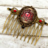 Steampunk hair comb with dragons eye in red bronze brown, Fantasy Hair Jewelry, Middle Ages, LARP, rhinestone hair comb, gift for her, by Schmucktruhe steampunk buy now online