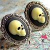 Gothic Skull Cufflinks Silver Plated Cameo Oval Frames - Victorian Noir Steampunk Cuff Links by CosmicFirefly steampunk buy now online