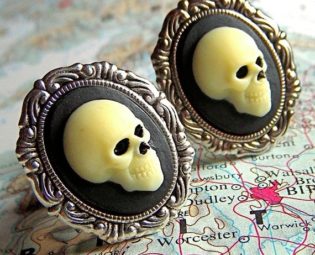 Gothic Skull Cufflinks Silver Plated Cameo Oval Frames - Victorian Noir Steampunk Cuff Links by CosmicFirefly steampunk buy now online