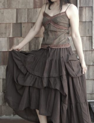 2 In 1 Take Me to Your Heart...Steampunk Short Front/ Long back Tiered Dark Brown Skirt With 2 Roomy Pockets by beyondclothing steampunk buy now online