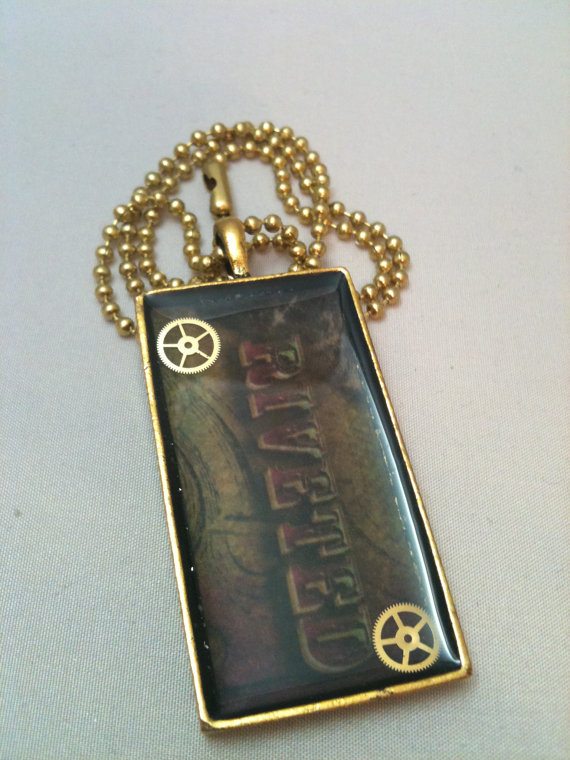 Riveted Antiqued Gold Steampunk Necklace by DreaminSteam steampunk buy now online