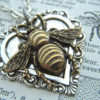 Bee Necklace Heart Necklace Gothic Victorian Mixed Metals Lightweight Pendant Feminine Vintage Inspired Steampunk Style Jewelry by CosmicFirefly steampunk buy now online
