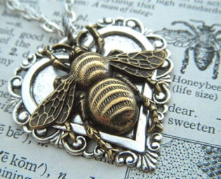 Bee Necklace Heart Necklace Gothic Victorian Mixed Metals Lightweight Pendant Feminine Vintage Inspired Steampunk Style Jewelry by CosmicFirefly steampunk buy now online