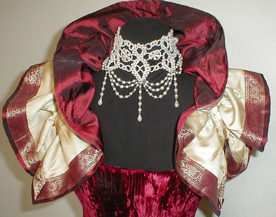 Regal Red & Gold Shrug Collar Bolero Burlesque Steampunk Vamp Victorian U.S. Size 12 by SilkenWeb steampunk buy now online