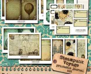 Steampunk Voyage 5x7 - printable journal kit by EphemerasGarden steampunk buy now online