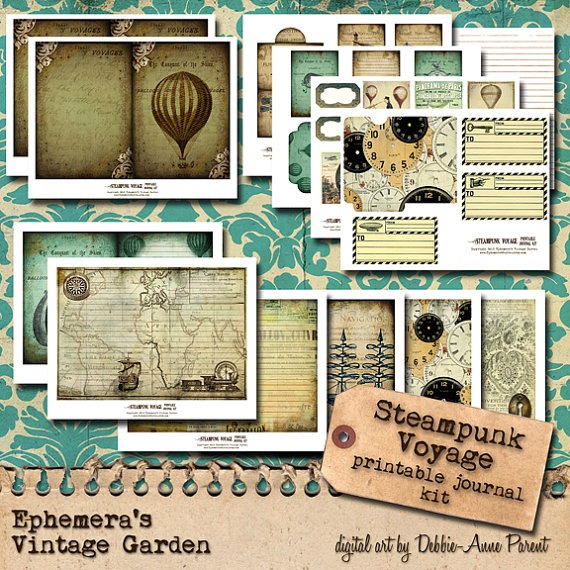 Steampunk Voyage 5x7 - printable journal kit by EphemerasGarden steampunk buy now online