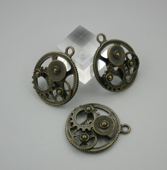 4 pcs.Zinc Antique Brass Wheel Gear Steampunk 3D Gear Charms Pendants 30x35 mm. Gear BR 3D PND 84 by StudRivet steampunk buy now online