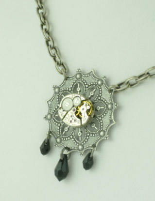 SteamPunk Necklace with Vintage Watch Movement and Swarovski Crystals by VictorianFolly by VictorianFolly steampunk buy now online