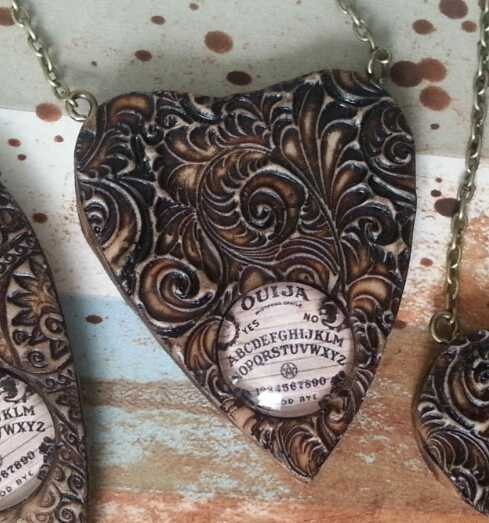 Stunning hand crafted Ouija Planchette necklace by HysteriaMachine steampunk buy now online