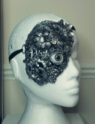 Silver Eye and Metalwork Half Mask by HysteriaMachine steampunk buy now online