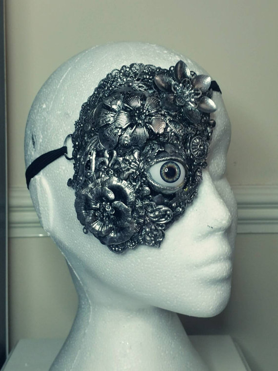 Silver Eye and Metalwork Half Mask by HysteriaMachine steampunk buy now online