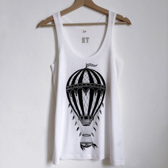 Hot air balloon women's tank top steampunk tattoo print womans top womens gift for woman vintage hot air balloon retro balloons romantic tee by hardtimesdesign steampunk buy now online