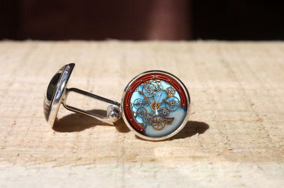 Steampunk Cufflinks, custom wedding cuff link, glass dome cuff links, gift for Him Her nekel free by Blueskymood steampunk buy now online