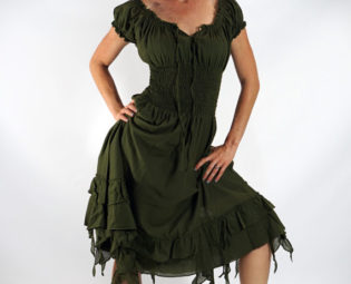 FRILL BOTTOM - Zootzu Renaissance Festival Dress, Medieval Dress, Gypsy Dress, Pirate Dress, Peasant Dress, Gown, Steampunk Dress - Green by zootzugarb steampunk buy now online
