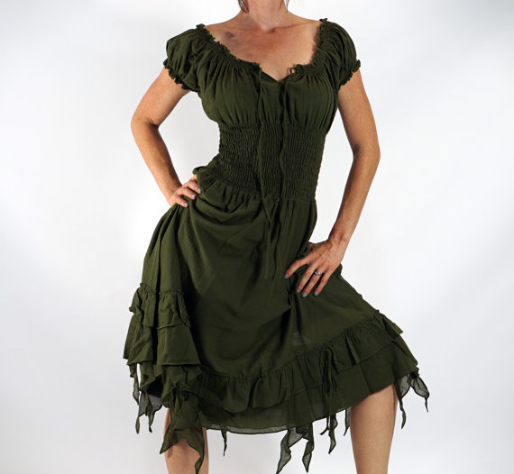 FRILL BOTTOM - Zootzu Renaissance Festival Dress, Medieval Dress, Gypsy Dress, Pirate Dress, Peasant Dress, Gown, Steampunk Dress - Green by zootzugarb steampunk buy now online