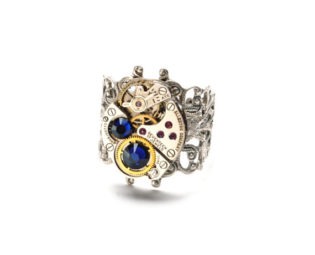 SEPTEMBER Steampunk Ring, SAPPHIRE Steampunk Jewelry, Vintage Watch Ring, Sapphire Blue Silver Ring Steam Punk Jewelry Victorian Curiosities by VictorianCuriosities steampunk buy now online