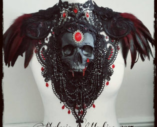 Vampire Coutessa Catacomb Couture Feather and Skull Shoulder Piece by HysteriaMachine steampunk buy now online