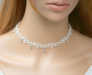 Delicate Ivory Lace Choker Necklace with Tiny Rhinestones by FairybyFoxie steampunk buy now online