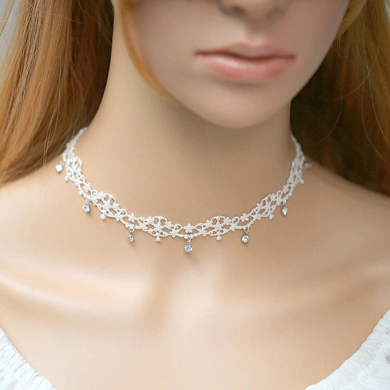 Delicate Ivory Lace Choker Necklace with Tiny Rhinestones by FairybyFoxie steampunk buy now online