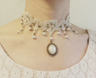 Sweetheart Victorian Pink Roses Ivory Lace Choker with Pearls, wedding choker, woodland by FairybyFoxie steampunk buy now online