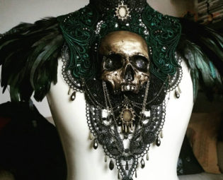 Catacomb Couture Gold and Emerald Chest Piece by HysteriaMachine steampunk buy now online
