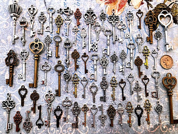 125 Bulk Lot Skeleton Keys Vintage Antique Look Replica Charms Jewelry Steampunk Wedding Escort Bead Supplies Pendant Reproduction Craft by AKeyToHerHeart steampunk buy now online
