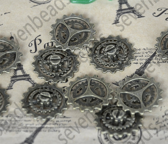 10 pcs 22mm Gear Charms Antique Bronze Tone ,Gear Charms Antique bronze Tone Clock Gear Connector ,metal finding ,pendant charm by SevenBeads steampunk buy now online