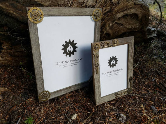 Artisan Rustic Wood Steampunk Picture Frame with Brass Gears & Keys || 5x7 || Tin Wicks Candle Co. || Steampunk Decor || Handmade Frames by TinWicksCandleCo steampunk buy now online