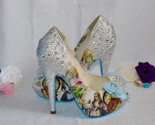 Alice in Wonderland Custom Crystal Heel Shoes by BecciBoosCustomShoes steampunk buy now online