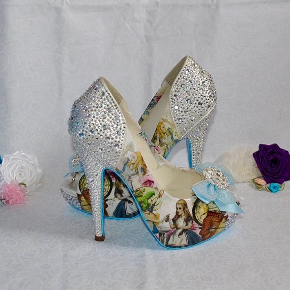 Alice in Wonderland Custom Crystal Heel Shoes by BecciBoosCustomShoes steampunk buy now online