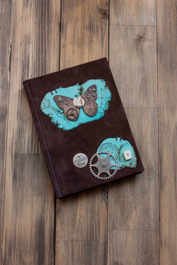 Steampunk leather journal Butterfly leather journal Steampunk notebook Butterfly book Handmade leather journal Blank book by MananaBooks steampunk buy now online