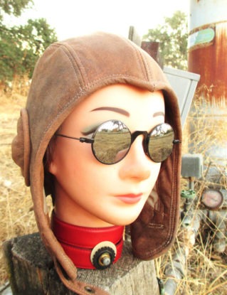 Retro Aviator Hat in Distressed Brown Nubuck Leather by LeatherheadOriginals steampunk buy now online