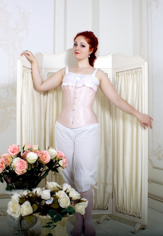 Light Pink Victorian Corset, 1880s Engkish Rose Corset by FiorentinaCostuming steampunk buy now online