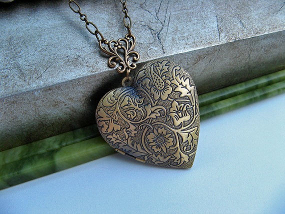 Antique Bronze Heart Photo Locket - Floral Tapestry Design - Timeless Keepsake Jewelry by Art Inspired Gifts by ArtInspiredGifts steampunk buy now online