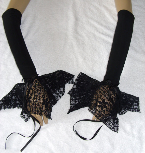 Black Steampunk Arm Warmers With Gothic Cuff And Ribbon Gorgeous by Tinkerbellstiches steampunk buy now online