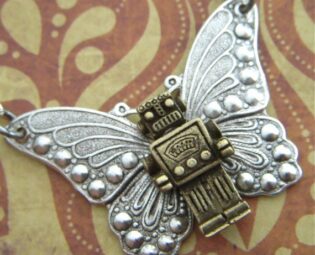 Butterfly Robot Necklace Flying Silver Wings Introducing The ROBOTTERFLY Original Design By Cosmic Firefly by CosmicFirefly steampunk buy now online