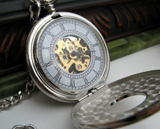 Pocket Watch, Silver Engraved Mechanical Watch, 15 inch Watch Chain, Groomsmen Gift, Men's Watch, Steampunk, Watch - Item MPW155 by ArtInspiredGifts steampunk buy now online