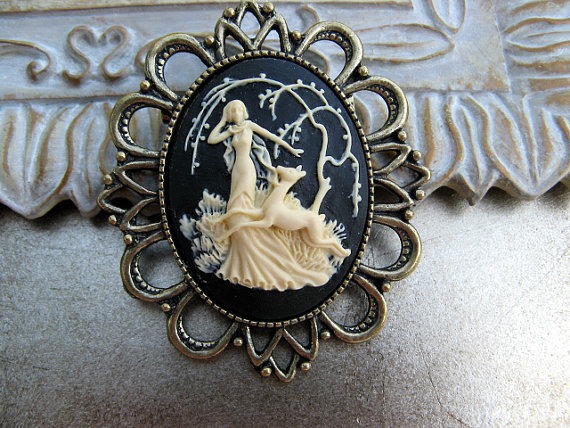 Sale - Ivory Lady and the Fawn Cameo Brooch - Victorian Steampunk Era by ArtInspiredGifts steampunk buy now online