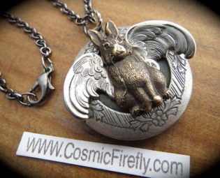 Flying Rabbit Locket Necklace Rabbit Necklace Steampunk Locket Gothic Victorian Style Vintage Inspired Whimsical Jewelry by CosmicFirefly steampunk buy now online