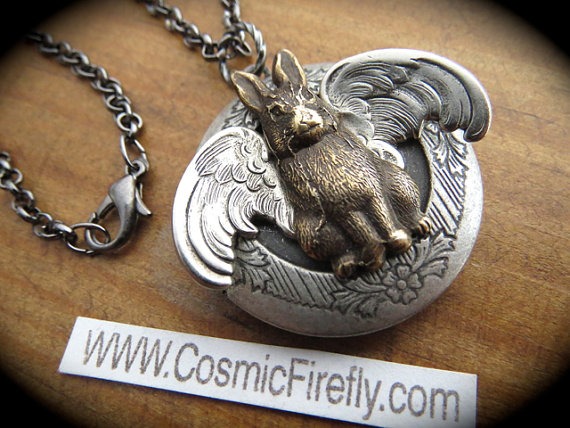 Flying Rabbit Locket Necklace Rabbit Necklace Steampunk Locket Gothic Victorian Style Vintage Inspired Whimsical Jewelry by CosmicFirefly steampunk buy now online