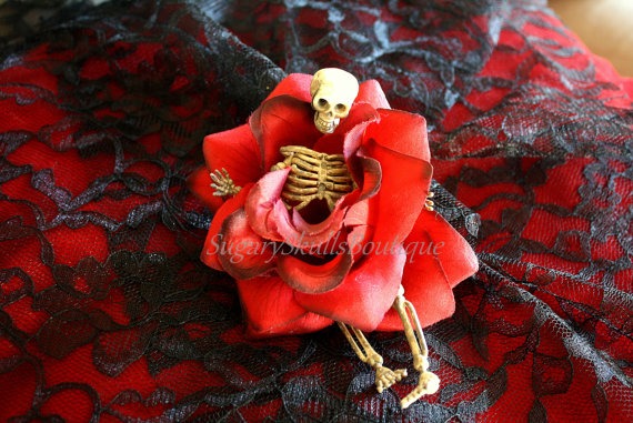 Day of the Dead, Sugar Skull Rose, Halloween Hair Clip Accessory, Dia de los Muertos, Skeleton Costume by SugarySkullsBoutique steampunk buy now online