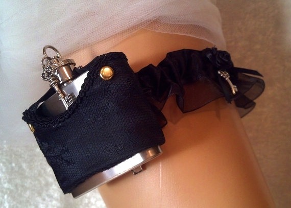 Wedding Garter Flask custom to your colors and theme. Bride and Bridesmaid flasks by SweetIntentions4U steampunk buy now online