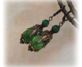 Victorian Cut Glass Emerald Filigree Drop Earrings Steampunk by BrighidsJewellery steampunk buy now online