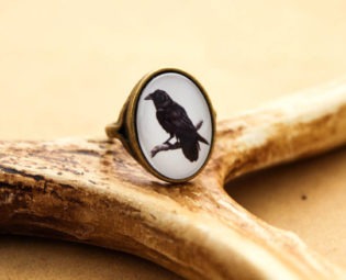 Bronze Raven Ring - Steampunk Cabochon Crow Poe Bird by DubiousDesign steampunk buy now online