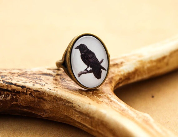 Bronze Raven Ring - Steampunk Cabochon Crow Poe Bird by DubiousDesign steampunk buy now online