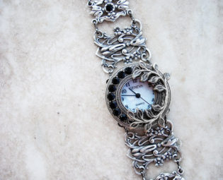 Silver watch bracelet filigree ladies wrist watch bracelet Gothic Black Swarovski Jewelry unique women watches silver floral watch by Aranwen steampunk buy now online