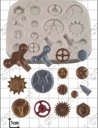 Silicone mould (mold) - 'Steampunk Cogs & Gears' by FPC Sugarcraft | resin mold, fimo mold, polymer clay mold, soapmaking mold by fpcsugarcraft steampunk buy now online